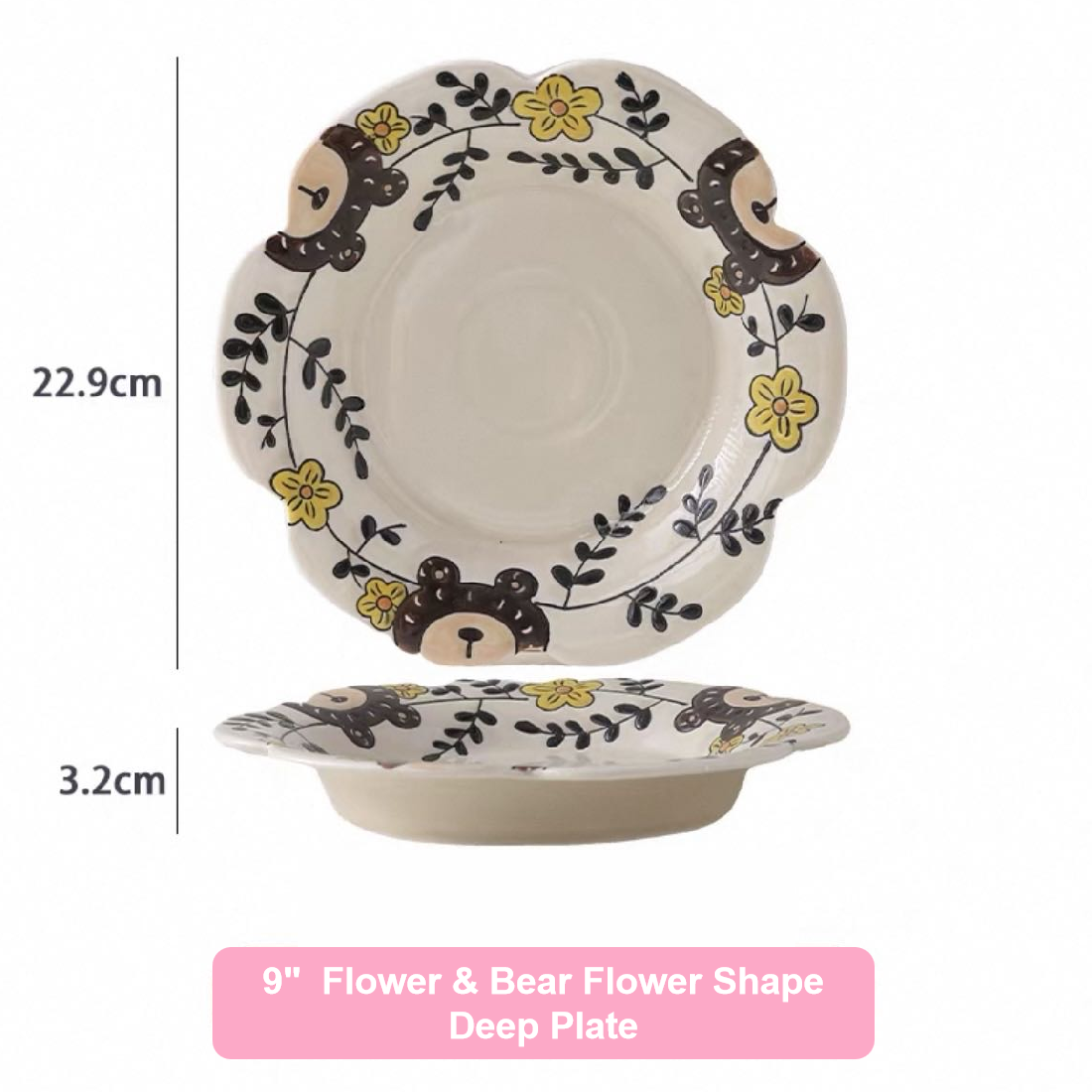 Hand-painted Cute Bear Underglaze Ceramic Tableware Set - Set of 10