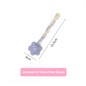 Lavender and yellow petal spoon with measurements on a white background