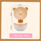 Ceramic baby bowl shaped like a bear with dimensions and capacity details on a beige background