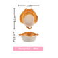Measurement chart of a small container labeled 'Orange Cat' with dimensions on a white background.