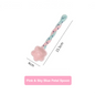 Pink and sky blue petal spoon with measurements on a white background