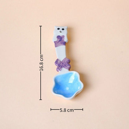 Cute 3D Underglaze Ceramic Long-Handle Spoon — Dopamine Colors | Food-Safe | 6 Styles