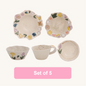 Handmade Retro Floral Ceramic Tableware Set - Set of 5