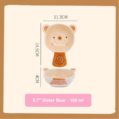Measurement chart of a bear-shaped product with dimensions and capacity details.