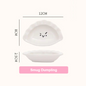 White ceramic plate with 'Smug Dumpling' design and measurements on a white background