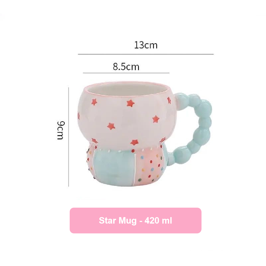 Star mug with measurements on a white background
