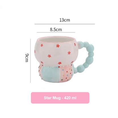Star mug with measurements on a white background