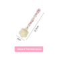 Yellow and pink petal spoon with measurements on a white background