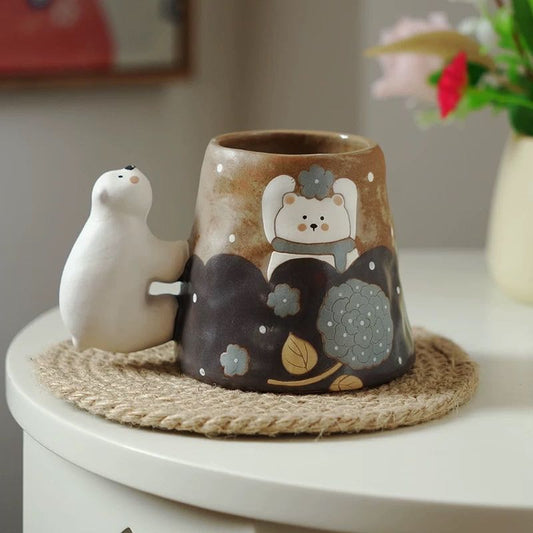 【Handmade to Order】Adorable Vintage Polar Bear Ceramic Mug
