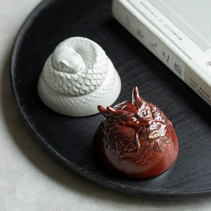 Handcrafted Zen Wood-Fired Teacup: Dragon & Snake Design - 130ml