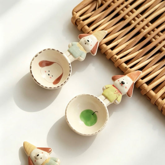 Handmade puppy ceramic spoon — lifestyle display, hand-painted artisan tableware, MeowCeramics
