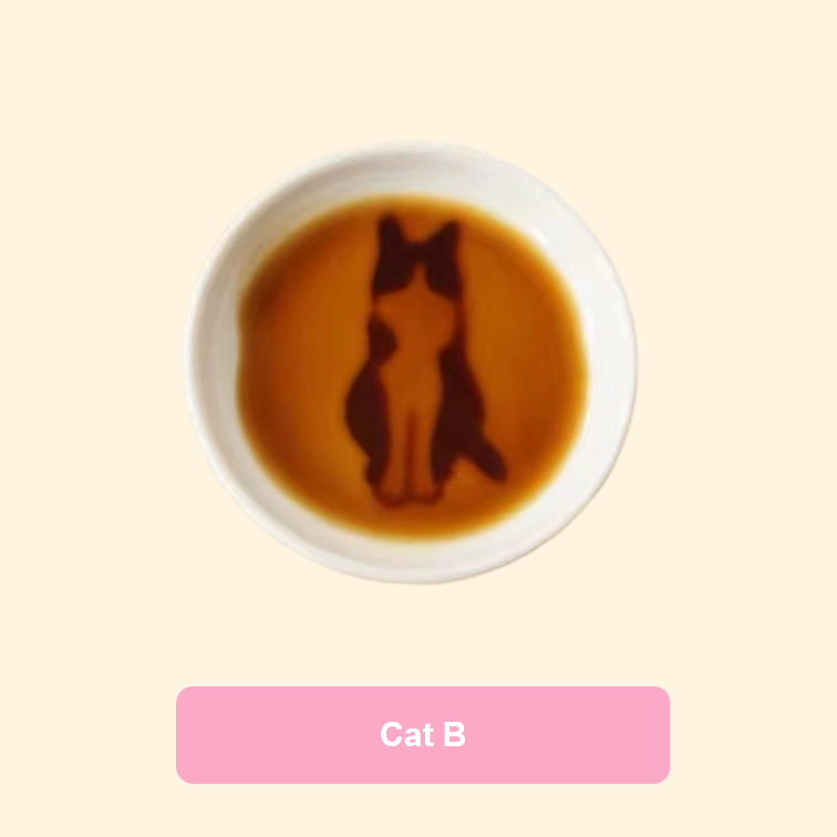 3D cat relief ceramic sauce dish — Cat B design, magic sauce reveal effect, MeowCeramics