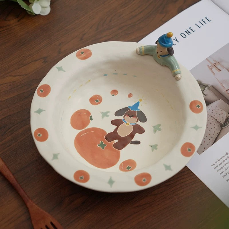 【Handmade to Order】Cute 3D Puppy Round Plate