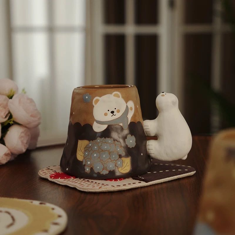 【Handmade to Order】Adorable Vintage Polar Bear Ceramic Mug