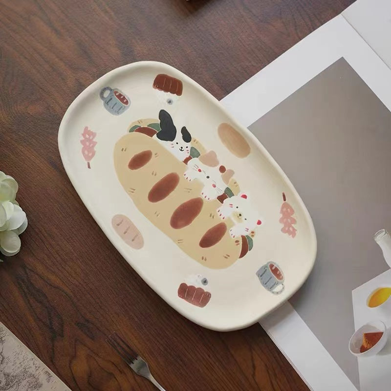 【Handmade to Order】Cute Cat Rabbit Bear Square Dessert Plate