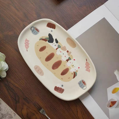 【Handmade to Order】Cute Cat Rabbit Bear Square Dessert Plate