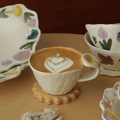 Handmade Retro Floral Ceramic Tableware Set - Set of 5