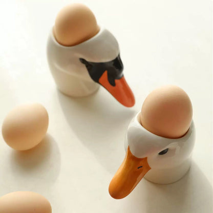Hand-Painted Swan & Duck Ceramic Egg Holder