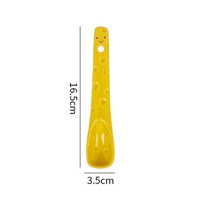 Yellow Cheese ceramic spoon — 3D sculpted handle, underglaze painted, food-safe, MeowCeramics