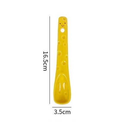 Yellow Cheese ceramic spoon — 3D sculpted handle, underglaze painted, food-safe, MeowCeramics