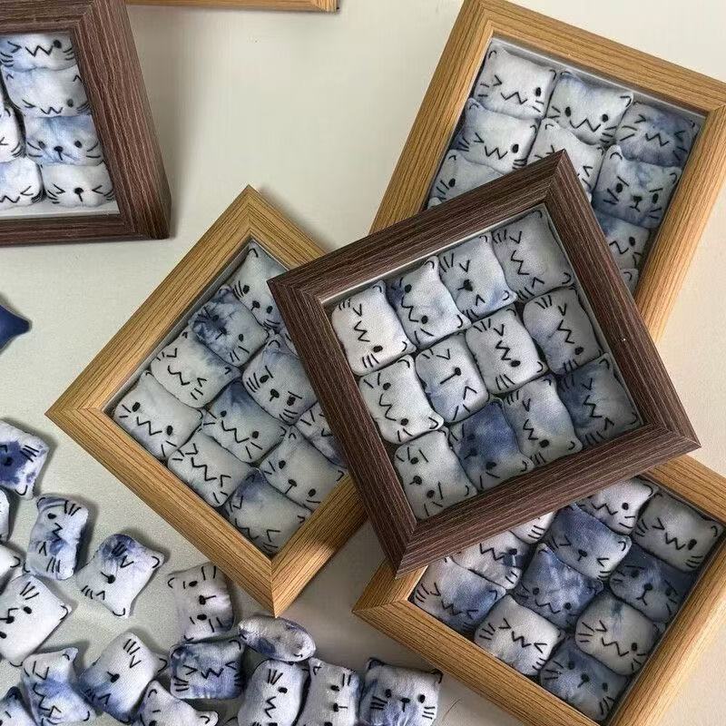 Handmade Tie-Dye Plush Cat Photo Frame — 12 Unique Cats | Wood Frame | Wall & Desk Decor