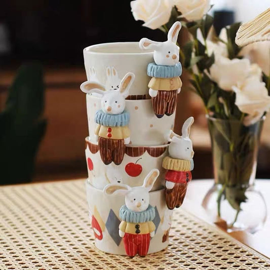 【Handmade to Order】Adorable Hand-Sculpted Bunny Series Ceramic Coffee Mug