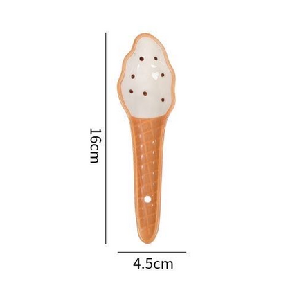 Brown Ice Cream Cone ceramic spoon — 3D sculpted handle, underglaze painted, food-safe, MeowCeramics