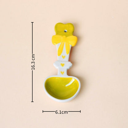 Cute 3D Underglaze Ceramic Long-Handle Spoon — Dopamine Colors | Food-Safe | 6 Styles