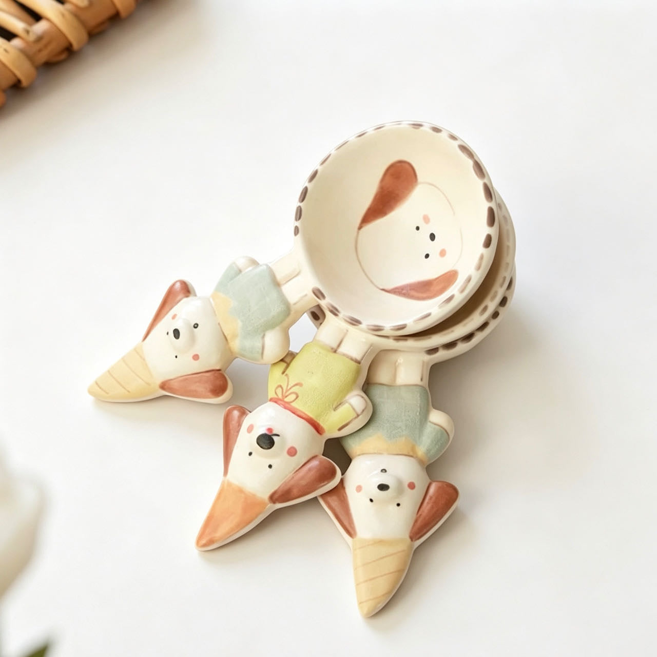 Blue Dog & Green Dog ceramic spoon set — hand-painted puppy design, MeowCeramics