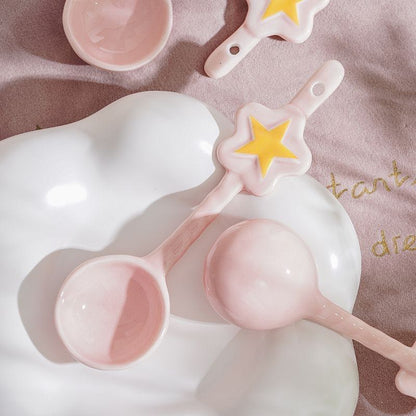 Sakura pink star spoon gift idea — kawaii ceramic tableware, MeowCeramics