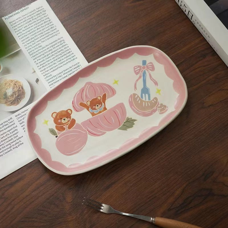 【Handmade to Order】Cute Cat Rabbit Bear Square Dessert Plate