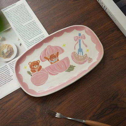 【Handmade to Order】Cute Cat Rabbit Bear Square Dessert Plate