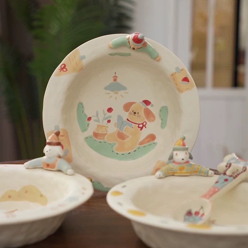 【Handmade to Order】Cute 3D Puppy Round Plate
