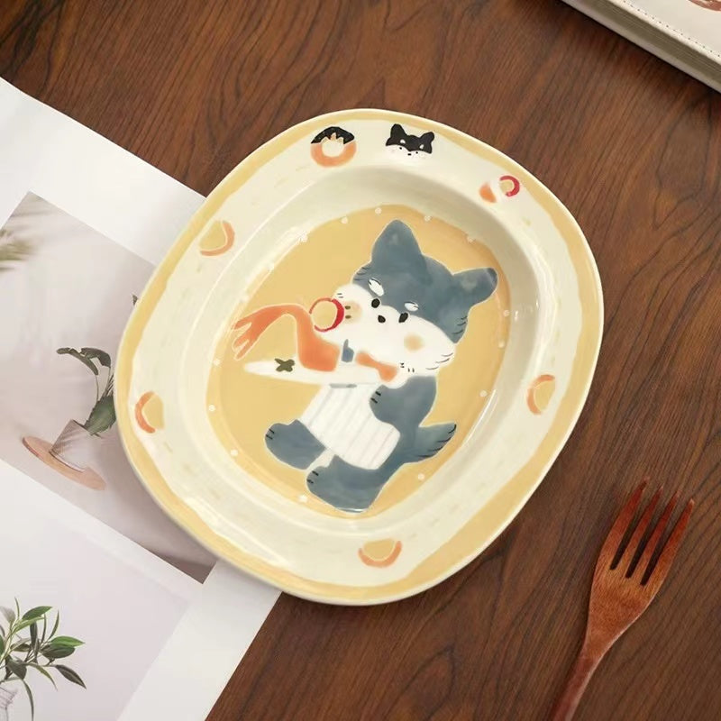 【Handmade to Order】Cute Hand-Painted Puppy Ceramic Plate