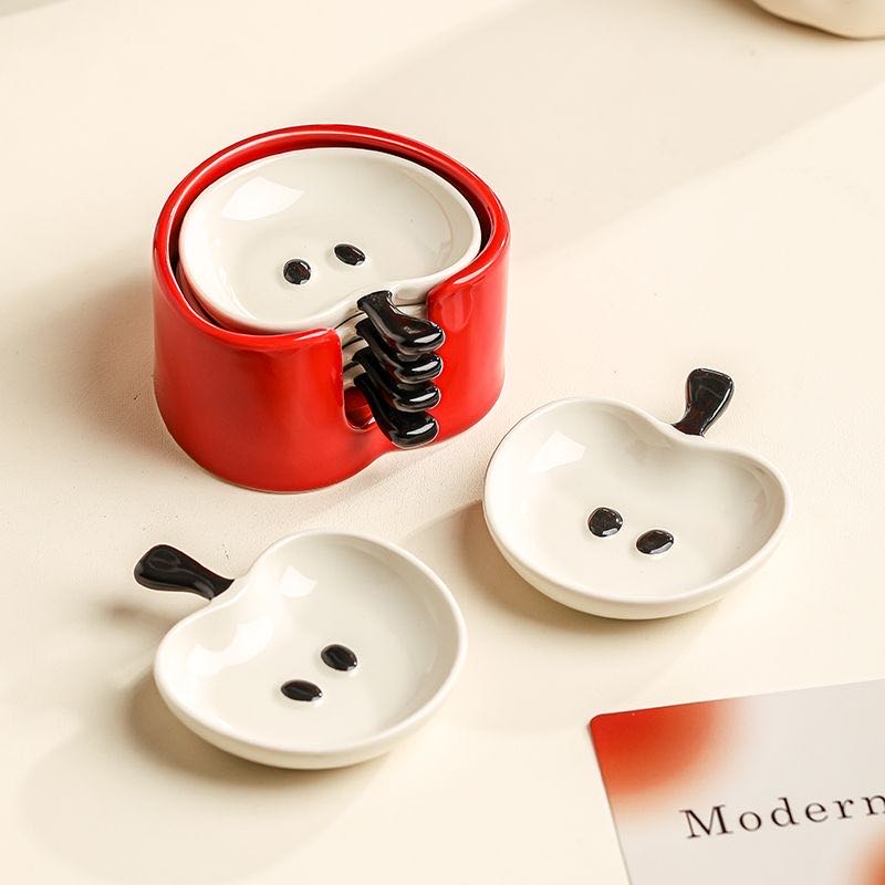 Apple-Shaped Ceramic Dipping Dish Set