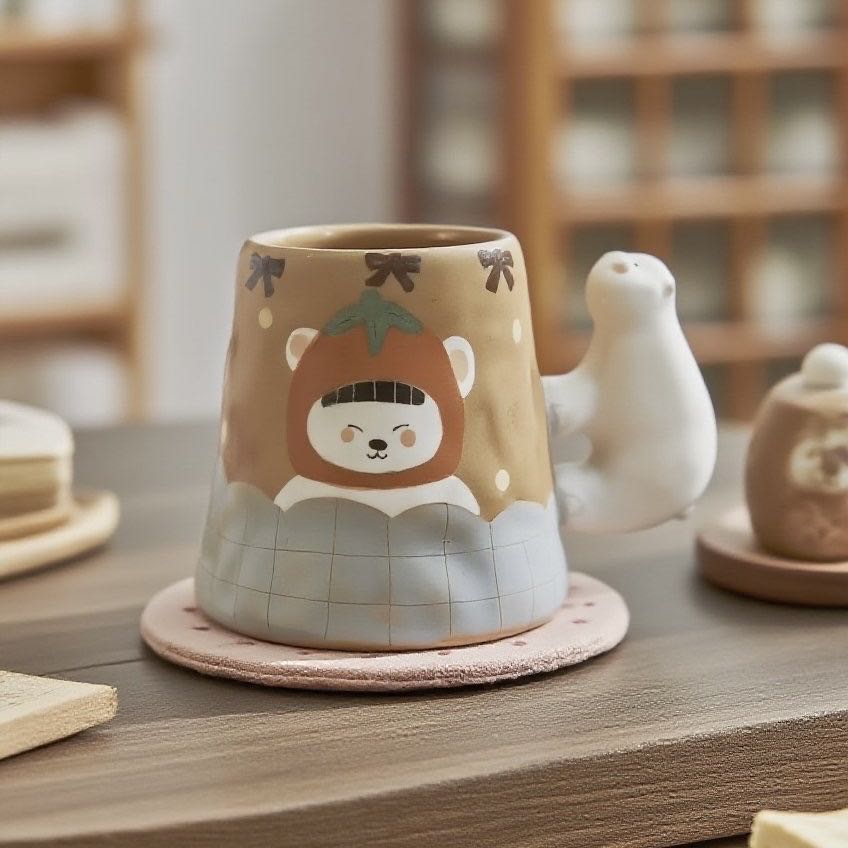 【Handmade to Order】Adorable Vintage Polar Bear Ceramic Mug
