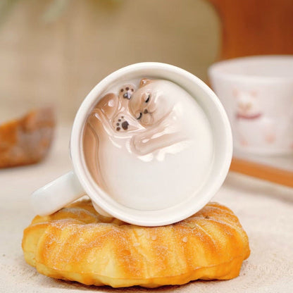 Handmade Cute Cat Coffee Cup & Saucer Set - 210ml