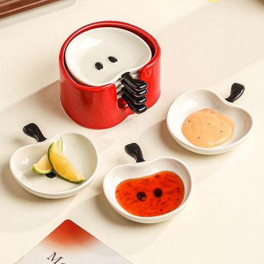 Apple-Shaped Ceramic Dipping Dish Set