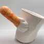 Orange & White cat paw tilt mug — handmade optical illusion ceramic, 250ml, MeowCeramics