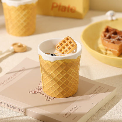 Pineapple Bun Dog Ceramic Tableware — Embossed | Coffee Cup, Round Plate & Square Plate | Set of 3