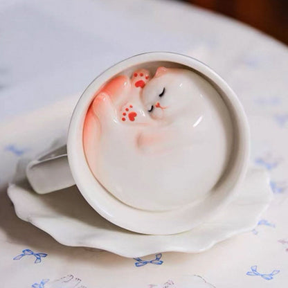 Handmade Cute Cat Coffee Cup & Saucer Set - 210ml