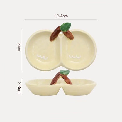 Handmade Cherry-Shaped Ceramic Compartment Dipping Dish