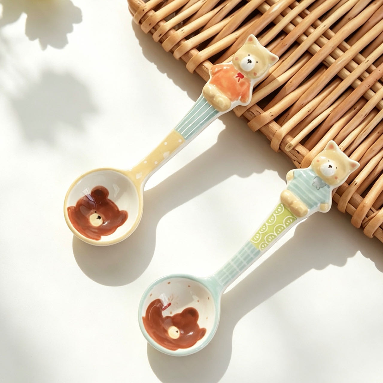 Handmade bear ceramic long-handle spoon — lifestyle display, hand-painted artisan tableware, MeowCeramics