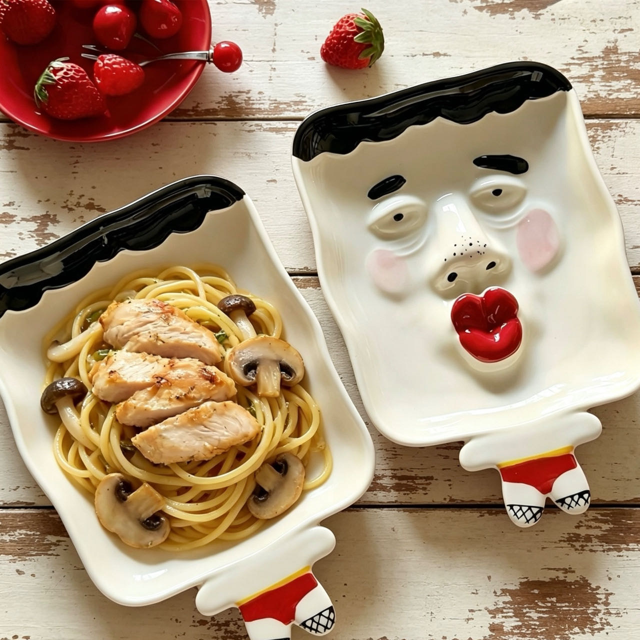 Quirky & Cute Abstract Pouty Face Ceramic Plate — Hand-Painted | Microwave & Dishwasher Safe