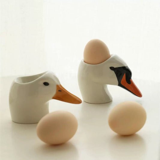 Hand-Painted Swan & Duck Ceramic Egg Holder