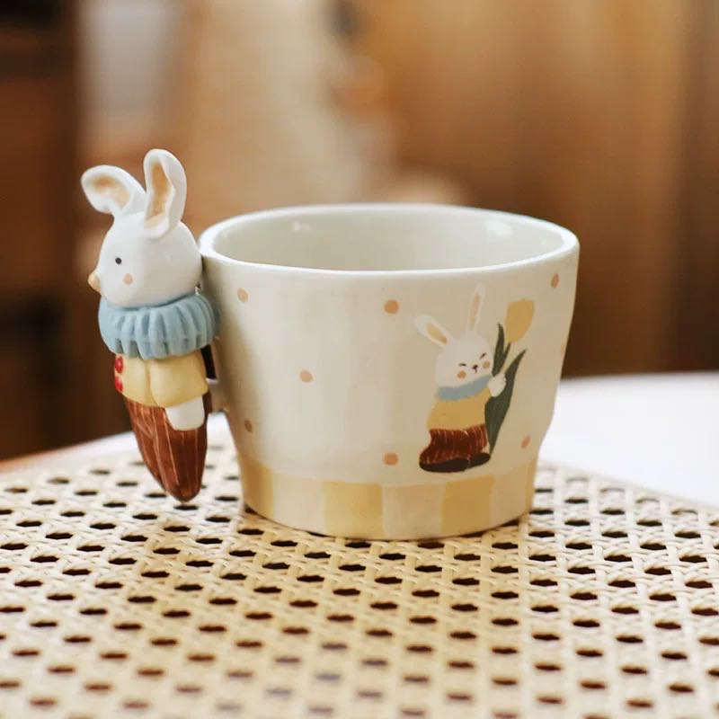 【Handmade to Order】Adorable Hand-Sculpted Bunny Series Ceramic Coffee Mug