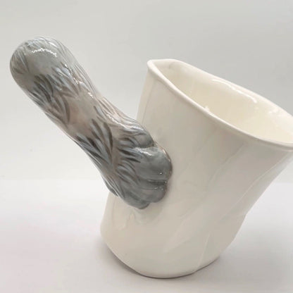 Silver cat paw tilt mug — handmade optical illusion ceramic, 250ml, MeowCeramics