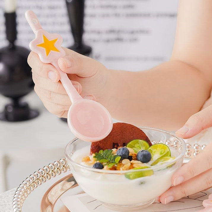 Star dessert spoon in use — ice cream and yogurt spoon, MeowCeramics