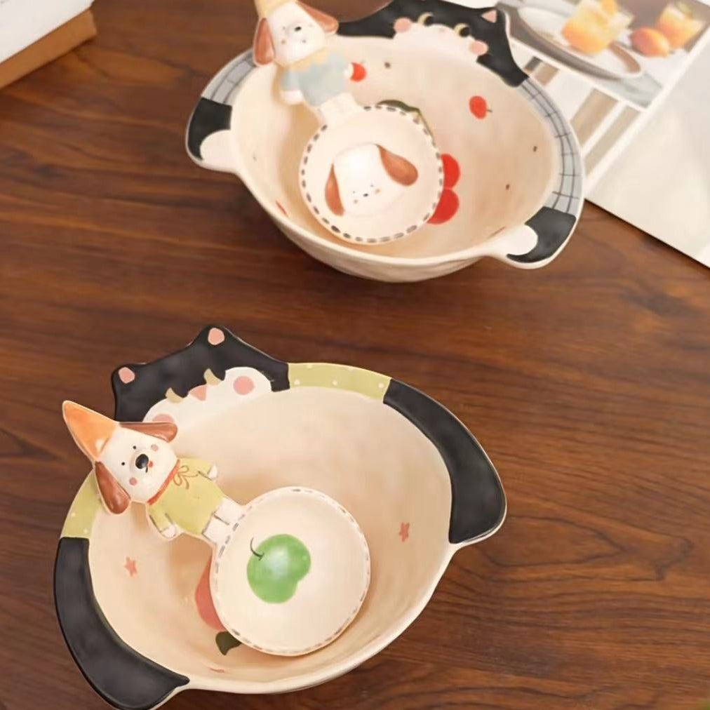 Handmade Cherry & Cat Ceramic Bowl — Rice & Soup Bowl | Hand-Painted | 2 Styles