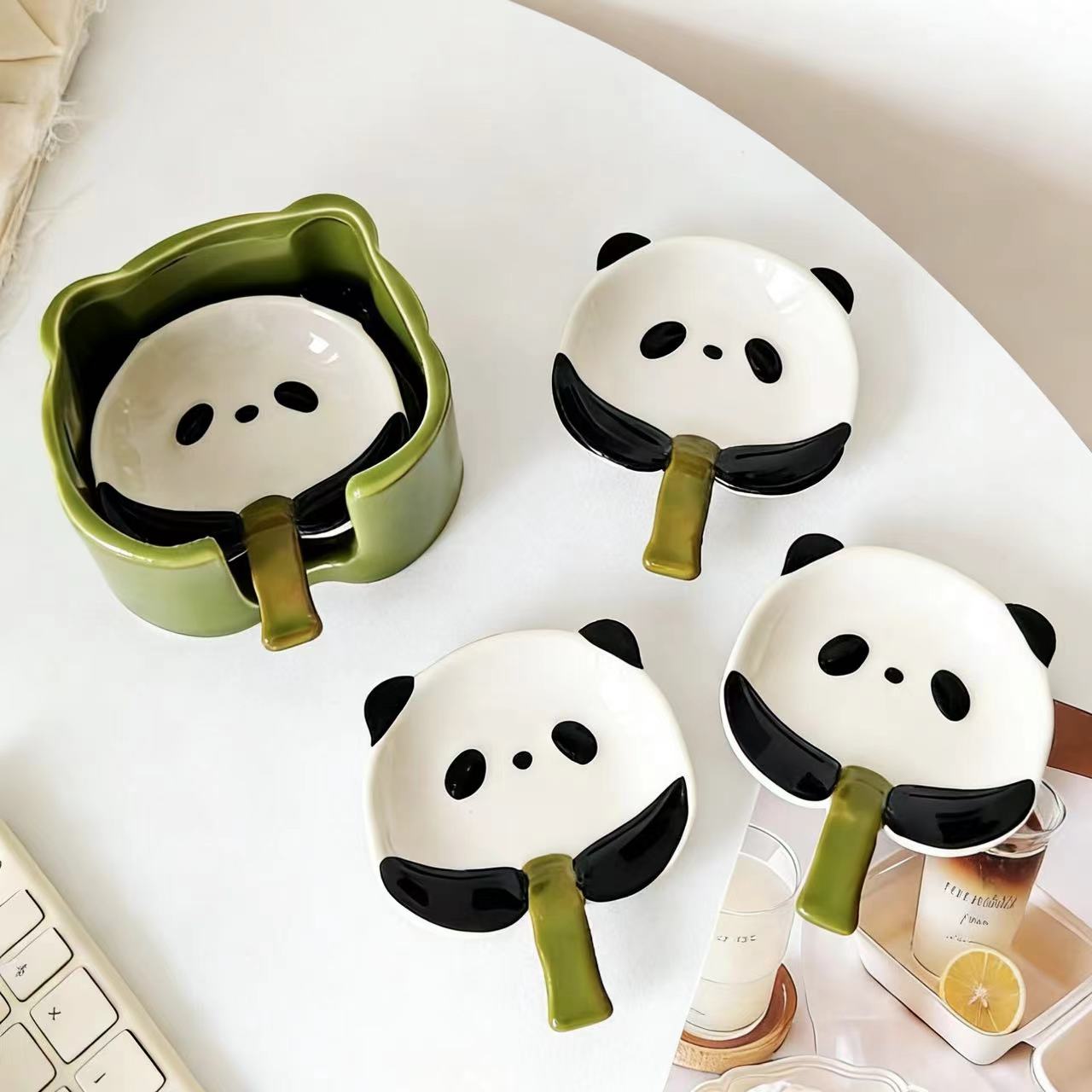 Panda-Shaped Ceramic Dipping Dish Set